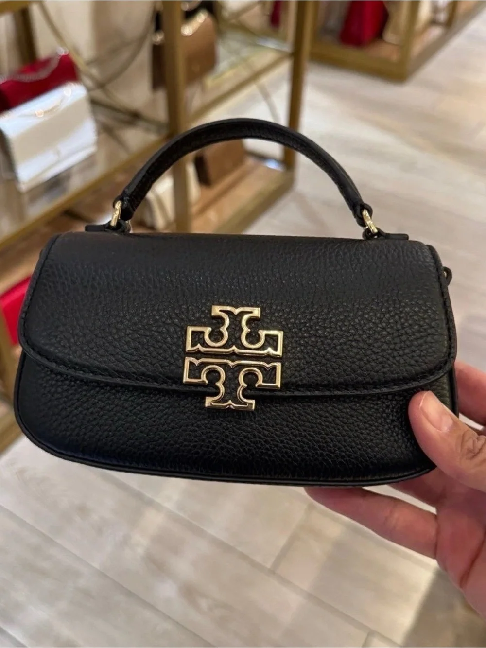 Tory Burch Black Pebbled Leather Crossbody with Gold Logo